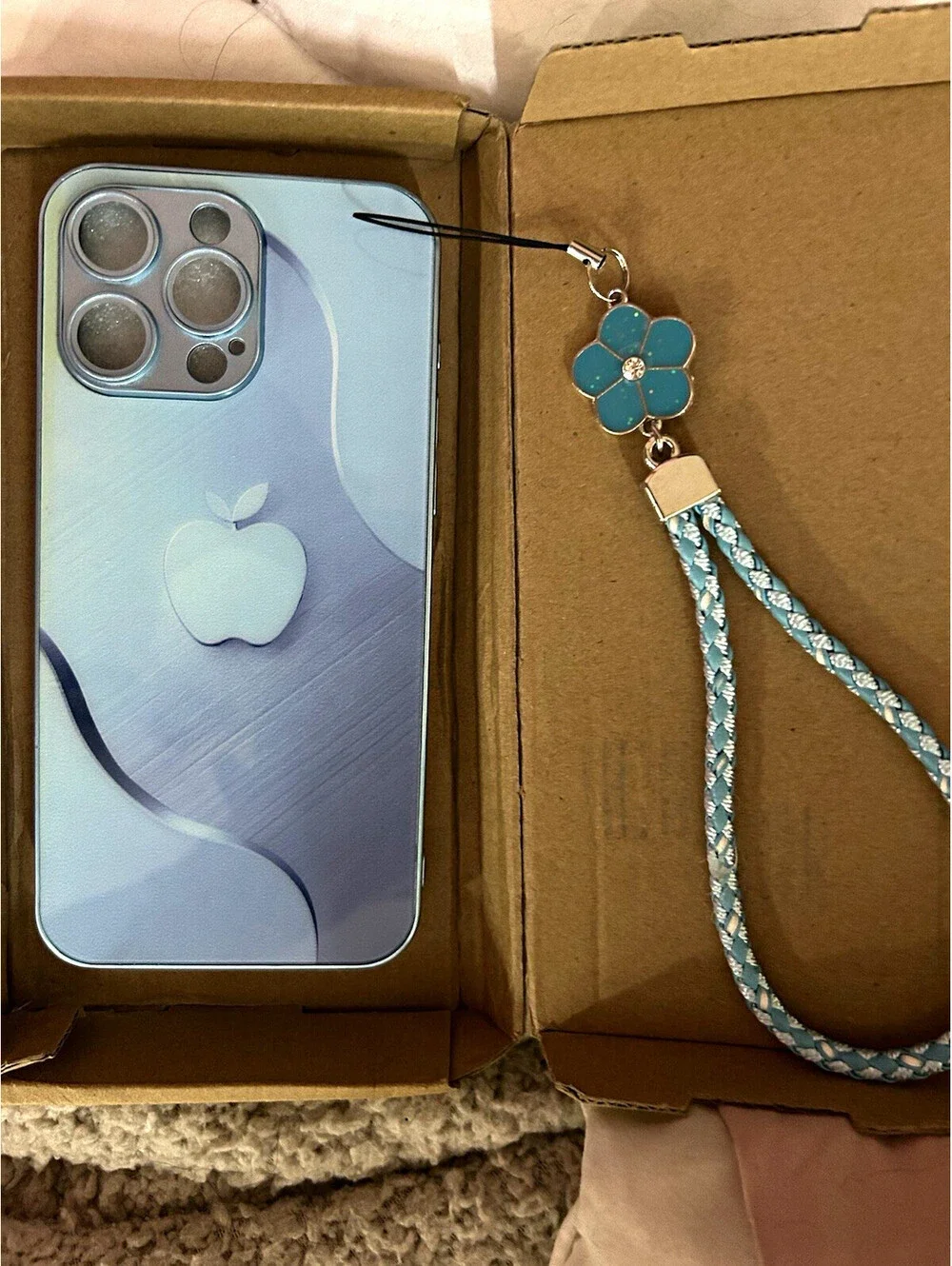 Clear Blue Floral Transparent Back Case iPhone 15 PRO MAX